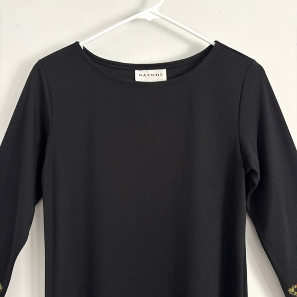 NEW Natori x Saks Fifth Avenue Black 3/4 Sleeve Maxi Shirt Dress Embroidered Sm - Picture 2 of 7